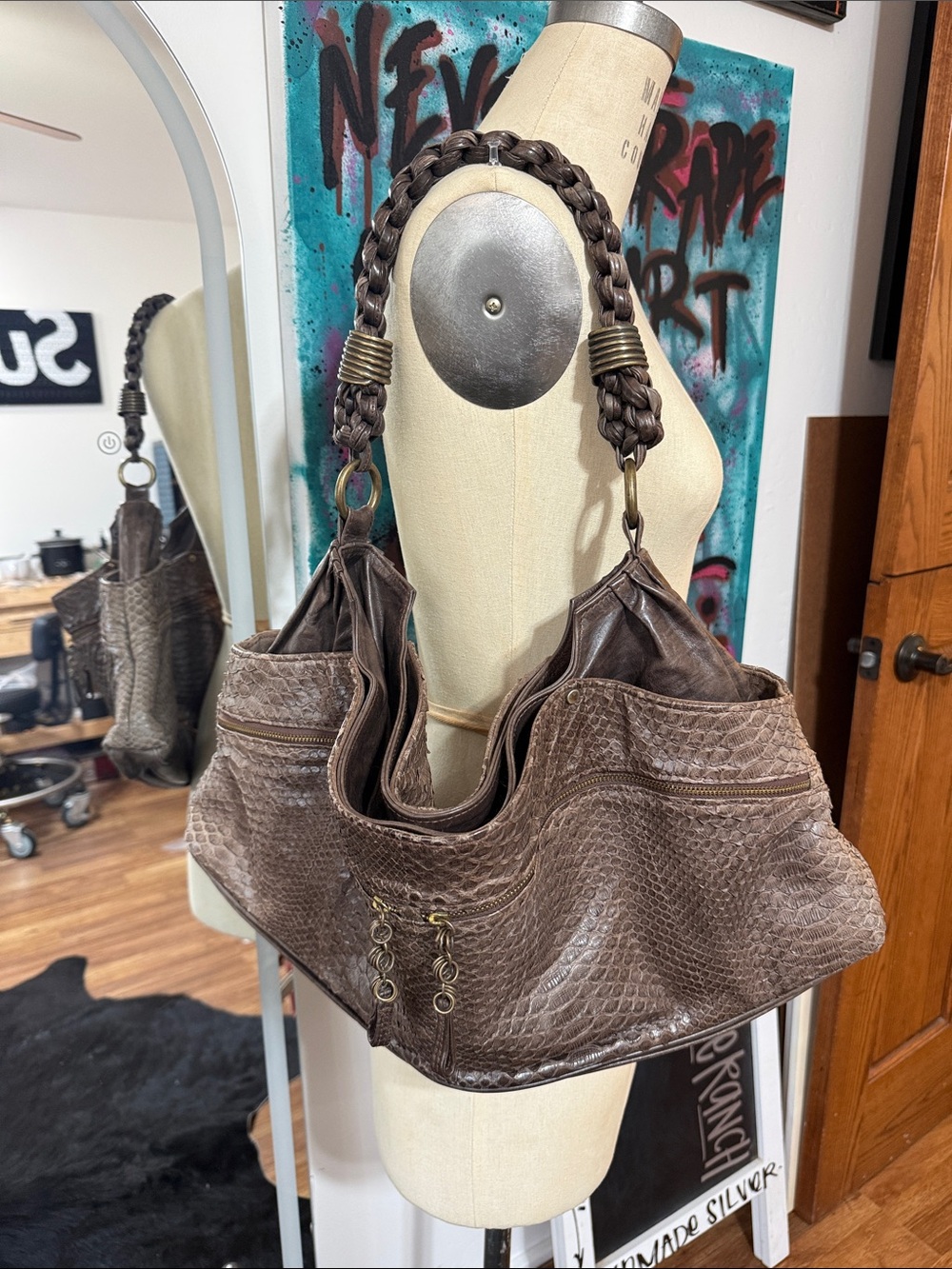 Vintage Snakeskin Leather Shoulder Bag by R&Y Augousti - Picture 4 of 13